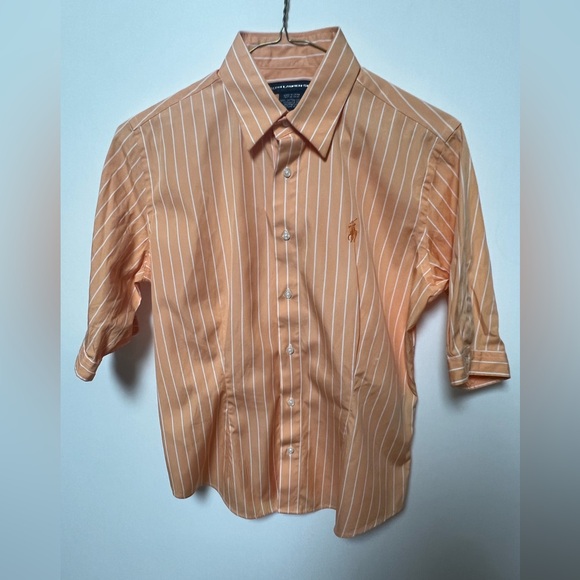 Ralph Lauren Sports Tops - RALPH LAUREN SPORT SHORT SLEEVE BLOUSE  SIZE 8 - PALE ORANGE AND WHITE STRIPE
